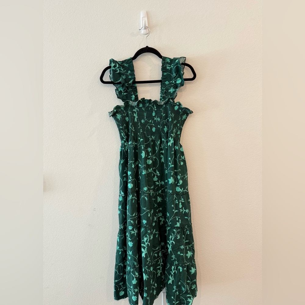 Hill House Ellie Nap Midi Dress Green Botanical Smocked Ruffle - Picture 3 of 6
